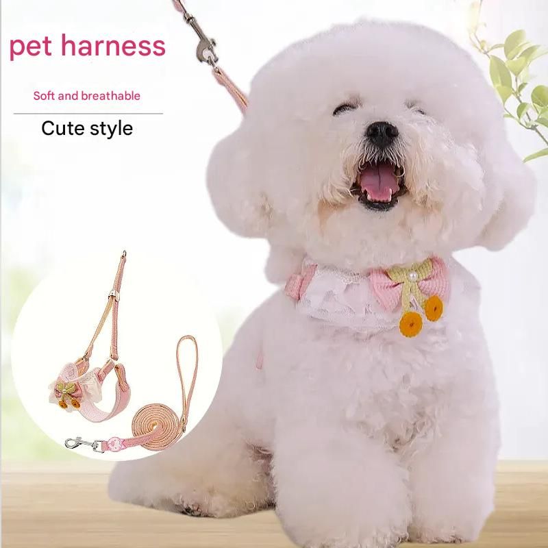 Pink Lace Y-Shaped Pet Harness and Leash Set - Breathable Mesh Vest for Small to Medium Dogs and Cats - Comfortable Walking Gear with 150cm Leash(Size:S)