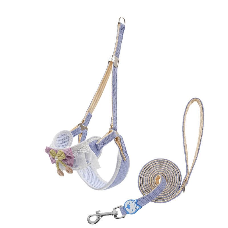 Sky blue Lace Y-Shaped Pet Harness and Leash Set - Breathable Mesh Vest for Small to Medium Dogs and Cats - Comfortable Walking Gear with 150cm Leash(Size:M)