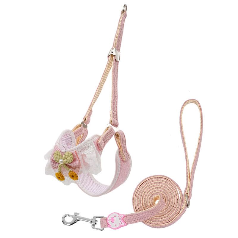 Pink Lace Y-Shaped Pet Harness and Leash Set - Breathable Mesh Vest for Small to Medium Dogs and Cats - Comfortable Walking Gear with 150cm Leash(Size:M)