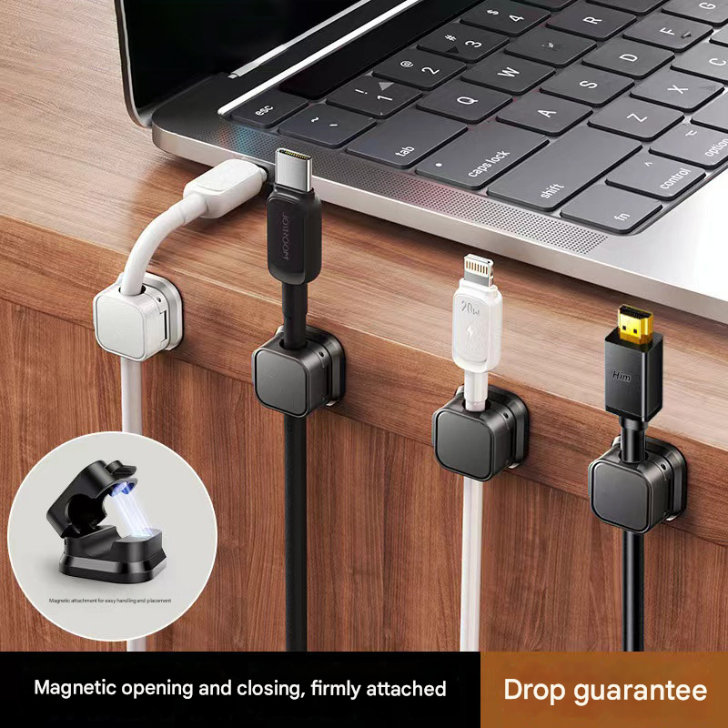 24 White Pack Magnetic Cable Organizer Clips for Desk and Car, Reusable Adhesive Cord Management Holder for Charging Cables, USB Wires, Headphones, HDMI, and Power Cords