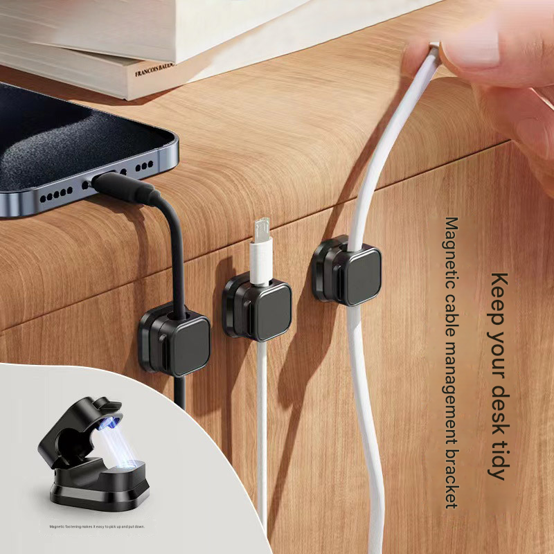 24 Pack Magnetic Cable Organizer Clips with 12 Black and 12 White Pieces, Reusable Adhesive Cord Management Holder for Desk and Car Charging Cables