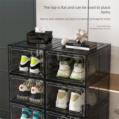 White Transparent Magnetic Shoe Box Stackable Dustproof Sneaker Storage Case for Basketball Shoes Clear Display Organizer for Local Home and Dormitory