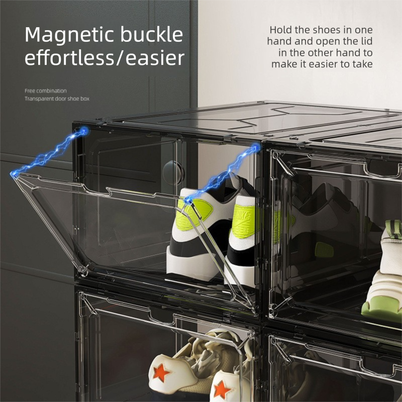 White Transparent Magnetic Shoe Box Stackable Dustproof Sneaker Storage Case for Basketball Shoes Clear Display Organizer for Local Home and Dormitory