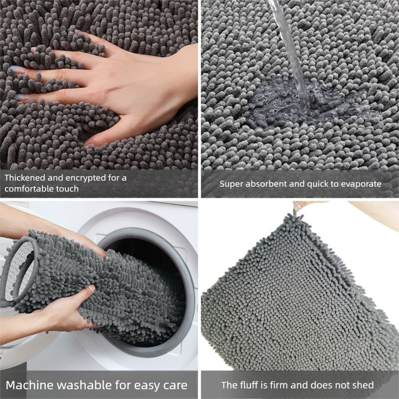 Atrovirens Thickened Chenille Bathroom Floor Mat 50x80cm Super Absorbent Non-Slip TPR Backing Rug for Shower Entrance and Washroom Soft Comfort for Local Households