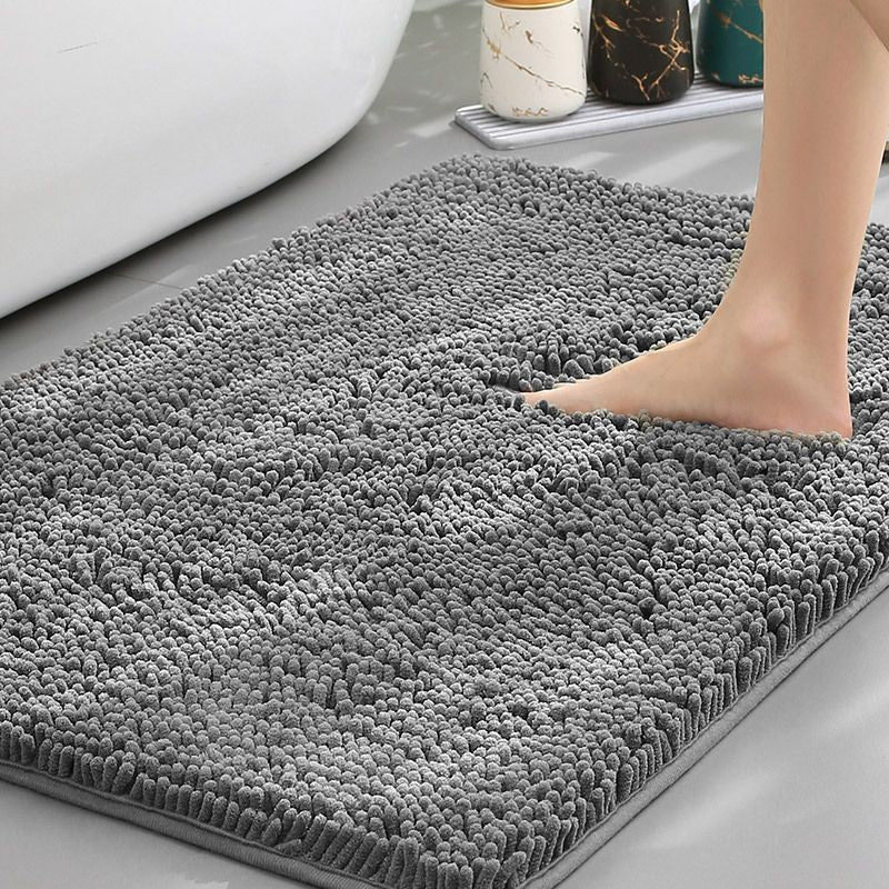 Dark grey Thickened Chenille Bathroom Floor Mat 50x80cm Super Absorbent Non-Slip TPR Backing Rug for Shower Entrance and Washroom Soft Comfort for Local Households