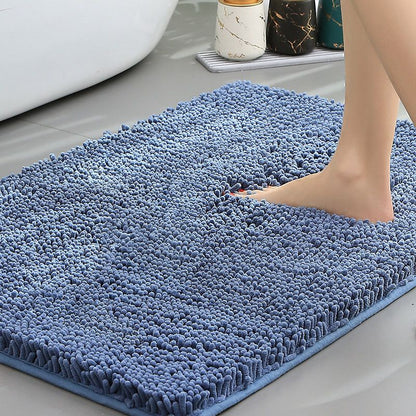 Hazy Blue Thickened Chenille Bathroom Floor Mat 50x80cm Super Absorbent Non-Slip TPR Backing Rug for Shower Entrance and Washroom Soft Comfort for Local Households