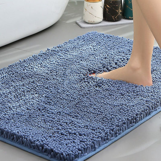 Hazy Blue Thickened Chenille Bathroom Floor Mat 50x80cm Super Absorbent Non-Slip TPR Backing Rug for Shower Entrance and Washroom Soft Comfort for Local Households