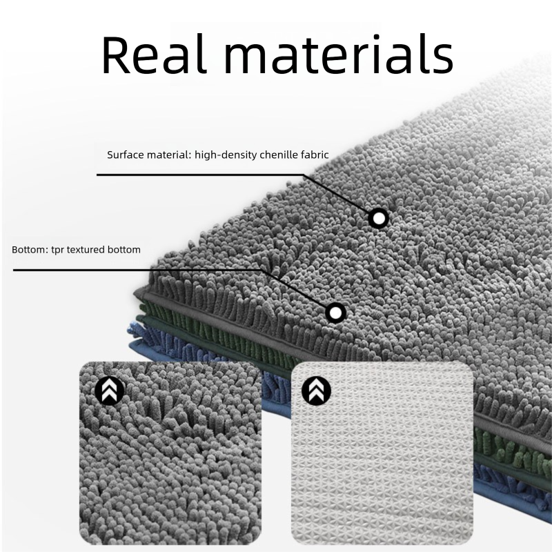 Bean paste powder Thickened Chenille Bathroom Floor Mat 50x80cm Super Absorbent Non-Slip TPR Backing Rug for Shower Entrance and Washroom Soft Comfort for Local Households