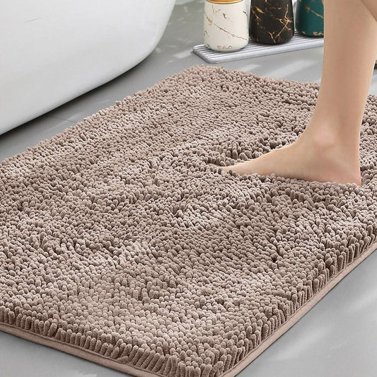 Dark camel color Thickened Chenille Bathroom Floor Mat 50x80cm Super Absorbent Non-Slip TPR Backing Rug for Shower Entrance and Washroom Soft Comfort for Local Households