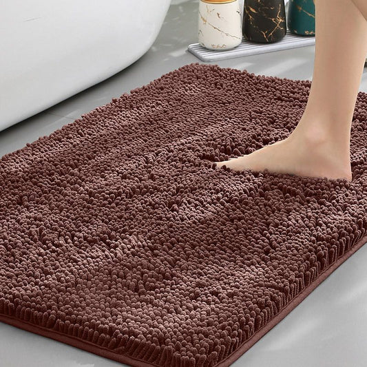 Brown Thickened Chenille Bathroom Floor Mat 50x80cm Super Absorbent Non-Slip TPR Backing Rug for Shower Entrance and Washroom Soft Comfort for Local Households