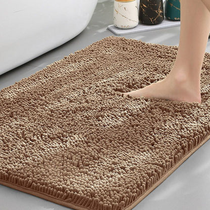 Khaki Thickened Chenille Bathroom Floor Mat 50x80cm Super Absorbent Non-Slip TPR Backing Rug for Shower Entrance and Washroom Soft Comfort for Local Households