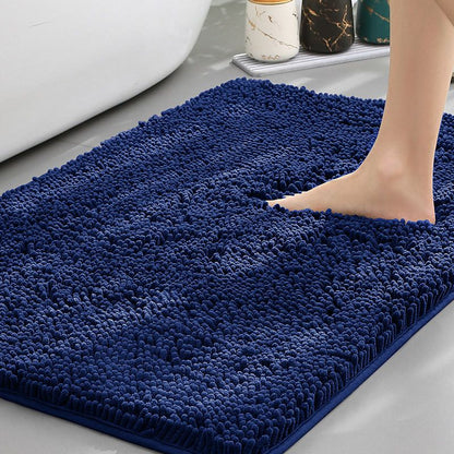 Dark blue Thickened Chenille Bathroom Floor Mat 50x80cm Super Absorbent Non-Slip TPR Backing Rug for Shower Entrance and Washroom Soft Comfort for Local Households