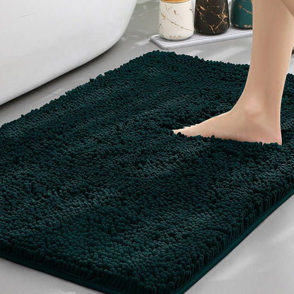 Dark Green Thickened Chenille Bathroom Floor Mat 50x80cm Super Absorbent Non-Slip TPR Backing Rug for Shower Entrance and Washroom Soft Comfort for Local Households