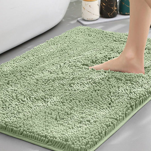 Light Green Thickened Chenille Bathroom Floor Mat 50x80cm Super Absorbent Non-Slip TPR Backing Rug for Shower Entrance and Washroom Soft Comfort for Local Households