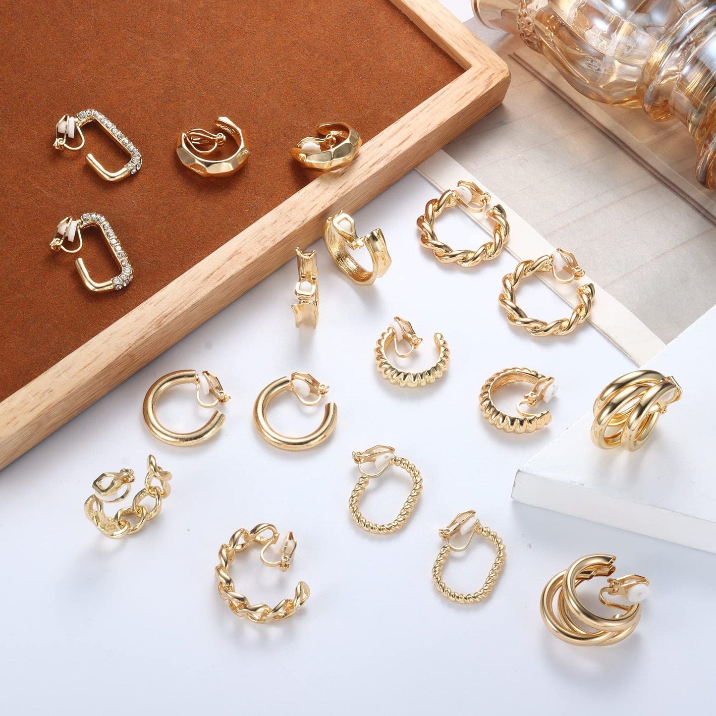 9 Pairs Geometric C-Shaped Non-Pierced Ear Clips Minimalist Hollow Electroplated Alloy Ear Cuffs Painless Fashion Accessory for Local Women