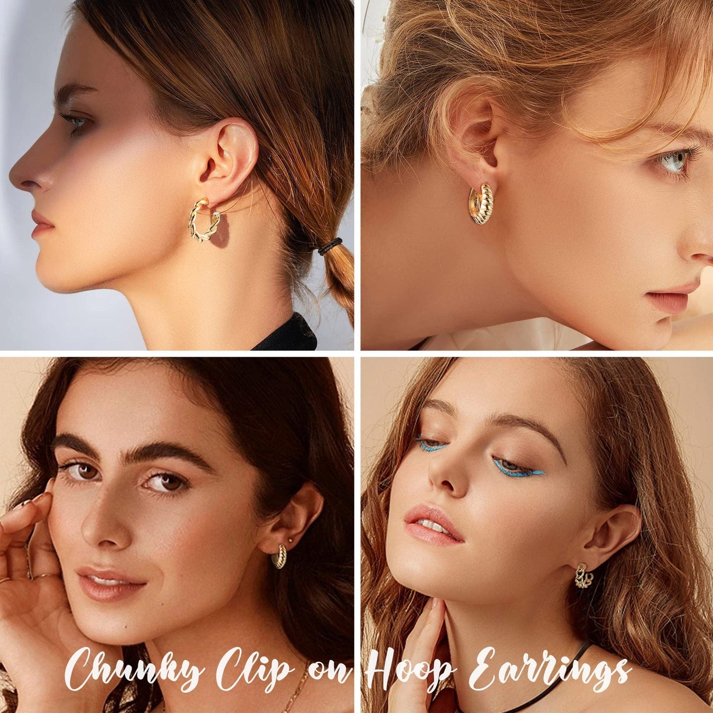 9 Pairs Geometric C-Shaped Non-Pierced Ear Clips Minimalist Hollow Electroplated Alloy Ear Cuffs Painless Fashion Accessory for Local Women