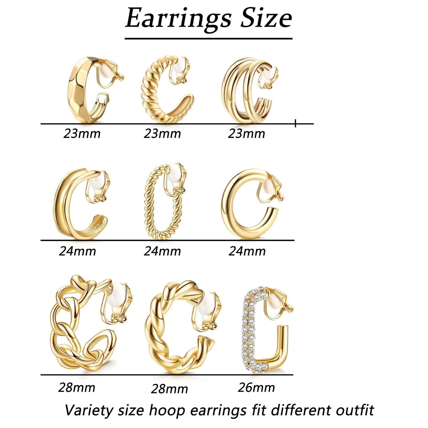 9 Pairs Geometric C-Shaped Non-Pierced Ear Clips Minimalist Hollow Electroplated Alloy Ear Cuffs Painless Fashion Accessory for Local Women