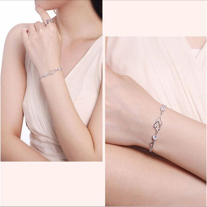 Heart-to-Heart Silver Plated Bracelet with Sparkling Rhinestones Elegant Romantic Jewelry for Women Includes Local Standard Gift Box for Special Occasions(3A White Diamond)