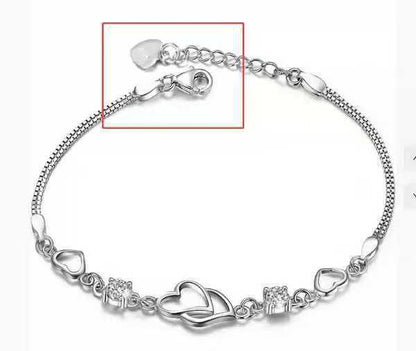 Heart-to-Heart Silver Plated Bracelet with Sparkling Rhinestones Elegant Romantic Jewelry for Women Includes Local Standard Gift Box for Special Occasions(Heart Brand)