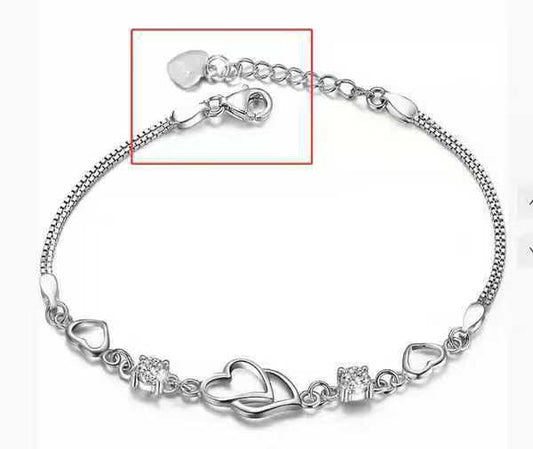 Heart-to-Heart Silver Plated Bracelet with Sparkling Rhinestones Elegant Romantic Jewelry for Women Includes Local Standard Gift Box for Special Occasions(Heart Brand)