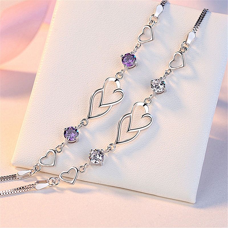 Heart-to-Heart Silver Plated Bracelet with Sparkling Rhinestones Elegant Romantic Jewelry for Women Includes Local Standard Gift Box for Special Occasions(Heart Brand)