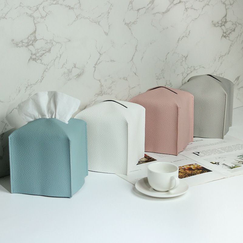 2 Pack Pink PU Leather Rectangular Tissue Box Covers Foldable Roll Paper Bag for Car Home and Bathroom Modern Storage Solution for Local Households