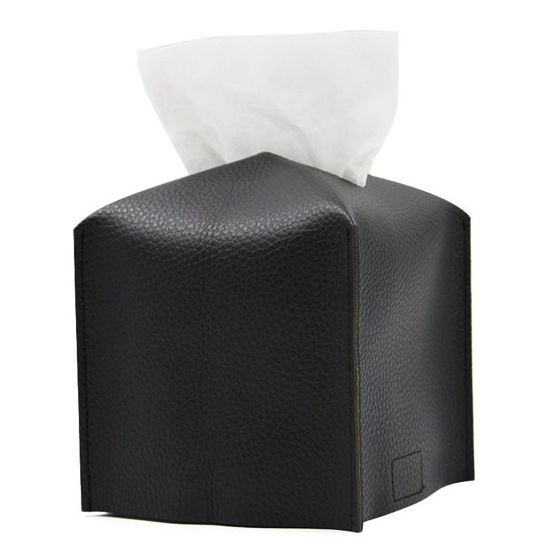 2 Pack Black PU Leather Rectangular Tissue Box Covers Foldable Roll Paper Bag for Car Home and Bathroom Modern Storage Solution for Local Households