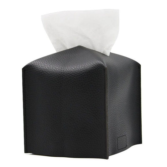 2 Pack Black PU Leather Rectangular Tissue Box Covers Foldable Roll Paper Bag for Car Home and Bathroom Modern Storage Solution for Local Households