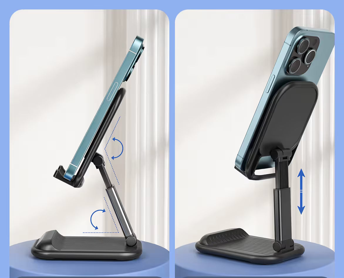 Black Adjustable Desktop Phone Stand Telescopic Foldable Portable Tablet Holder for Home Office and Streaming Ergonomic Solution for Local Professionals