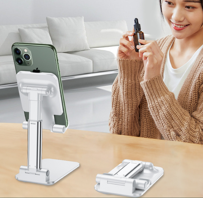 White Adjustable Desktop Phone Stand with Height Extension and Foldable Design for Online Classes and Streaming Comfortable Hands-Free Solution for Local Users