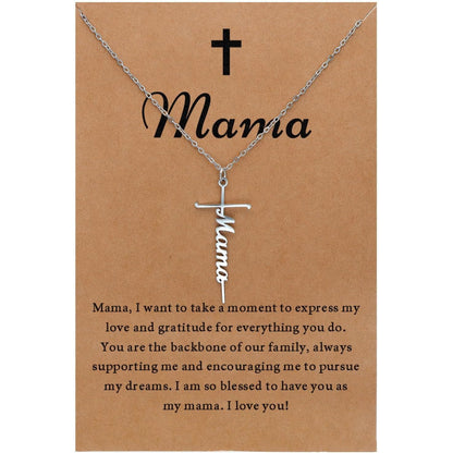 Stainless Steel Cross Necklace for Women Mother's Day Holiday Gift Elegant Jewelry Piece for Local Standard Everyday Wear(mama)