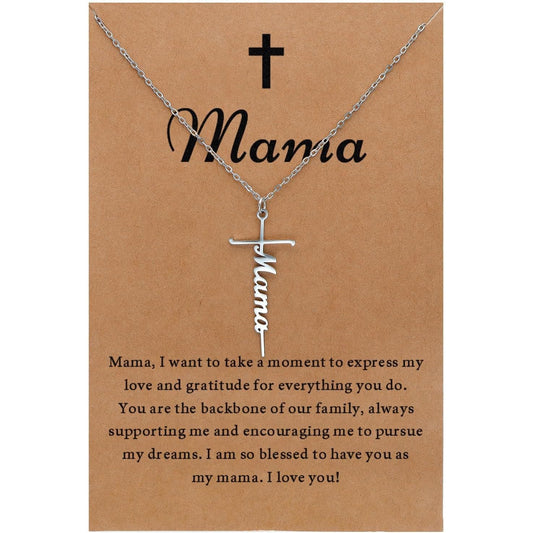 Stainless Steel Cross Necklace for Women Mother's Day Holiday Gift Elegant Jewelry Piece for Local Standard Everyday Wear(mama)