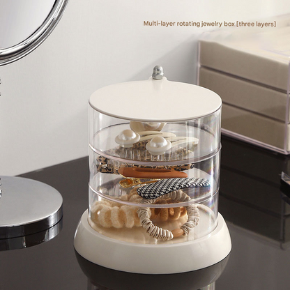 Rotating Jewelry Storage Box Transparent Multi-Compartment Design for Earrings and Hair Accessories Space-Saving Organization Solution for Local Vanities(Three layers)