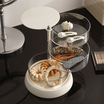Rotating Jewelry Storage Box Transparent Multi-Compartment Design for Earrings and Hair Accessories Space-Saving Organization Solution for Local Vanities(Three layers)