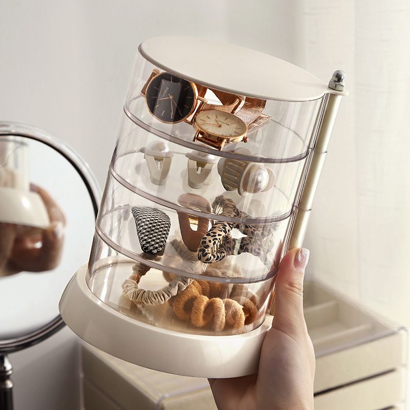 Rotating Jewelry Storage Box Transparent Multi-Compartment Design for Earrings and Hair Accessories Space-Saving Organization Solution for Local Vanities(Three layers)