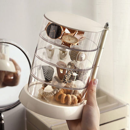 Rotating Jewelry Storage Box Transparent Multi-Compartment Design for Earrings and Hair Accessories Space-Saving Organization Solution for Local Vanities(Three layers)