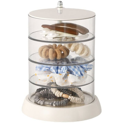 Rotating Jewelry Storage Box Transparent Multi-Compartment Design for Earrings and Hair Accessories Space-Saving Organization Solution for Local Vanities(Four layers)