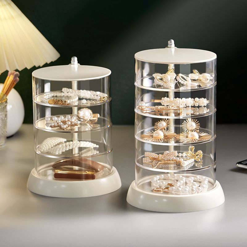Rotating Jewelry Storage Box Transparent Multi-Compartment Design for Earrings and Hair Accessories Space-Saving Organization Solution for Local Vanities(Four layers)