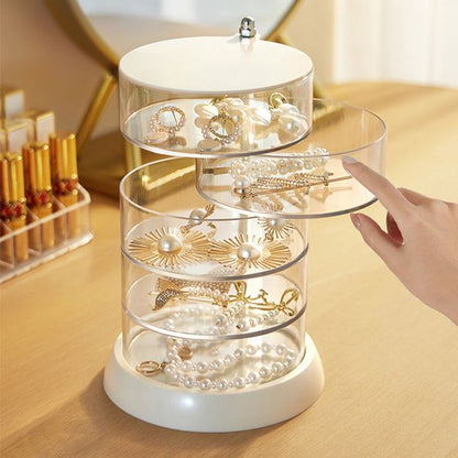 Rotating Jewelry Storage Box Transparent Multi-Compartment Design for Earrings and Hair Accessories Space-Saving Organization Solution for Local Vanities(Five layers)