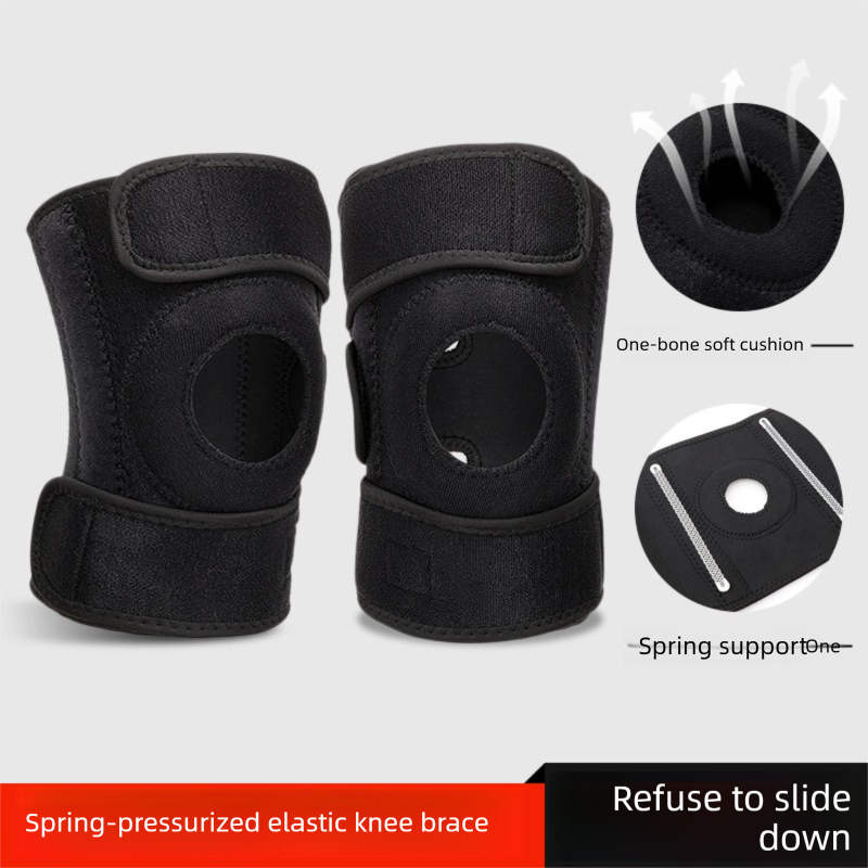 Black Upgraded Sport Knee Pads with Dual Spring Support and Shock Absorption for Basketball Cycling and Training Stabilizing Joint Compression for Local Athletes