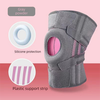 Grayish pink Adjustable Open Patella Knee Brace with Spring Support and Compression Straps for Basketball Squats and Running Joint Protection for Local Athletes