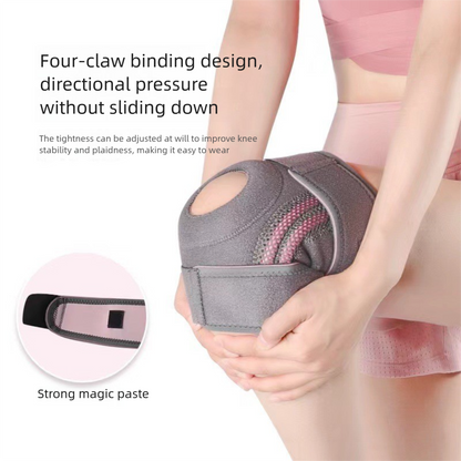 Grayish pink Adjustable Open Patella Knee Brace with Spring Support and Compression Straps for Basketball Squats and Running Joint Protection for Local Athletes