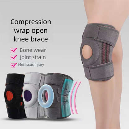 Black and orange Adjustable Open Patella Knee Brace with Spring Support and Compression Straps for Basketball Squats and Running Joint Protection for Local Athletes