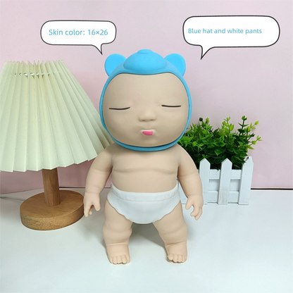White 26CM Large Squeeze Ugly Doll Stress Relief Toy Slow Rebound TPR Sand-Filled Squishy Figure for Local Home Pretend Play and Anxiety Reduction(Blue cap and white trousers)