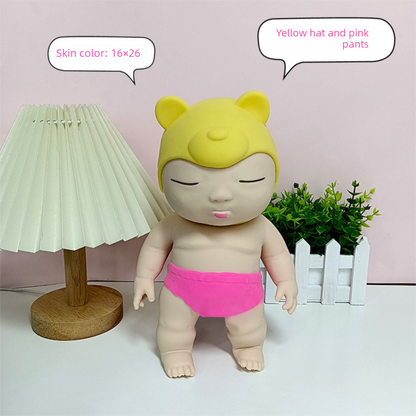 White 26CM Large Squeeze Ugly Doll Stress Relief Toy Slow Rebound TPR Sand-Filled Squishy Figure for Local Home Pretend Play and Anxiety Reduction(Yellow hat and red trousers)