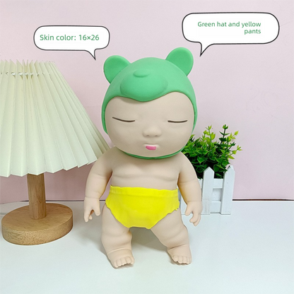 White 26CM Large Squeeze Ugly Doll Stress Relief Toy Slow Rebound TPR Sand-Filled Squishy Figure for Local Home Pretend Play and Anxiety Reduction(Green hat and yellow trousers)