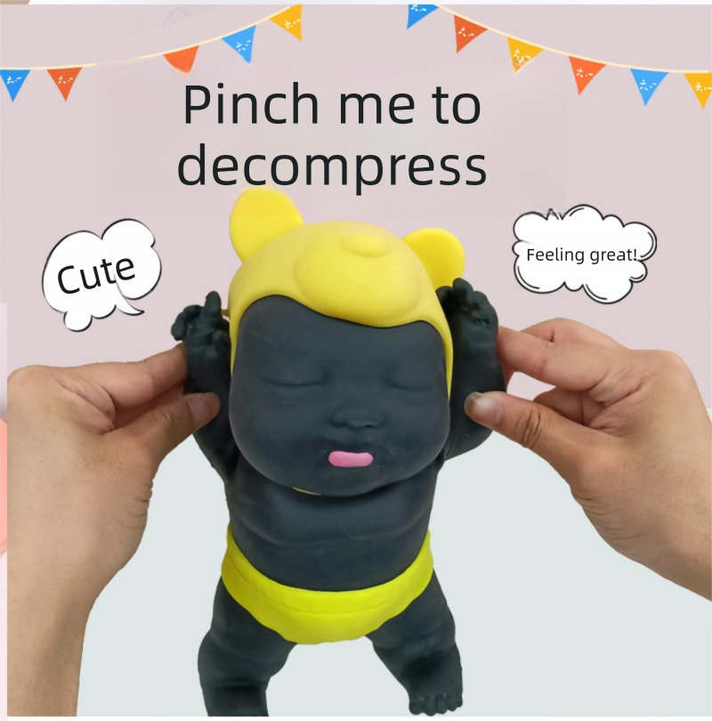 White 26CM Large Squeeze Ugly Doll Stress Relief Toy Slow Rebound TPR Sand-Filled Squishy Figure for Local Home Pretend Play and Anxiety Reduction(Green hat and yellow trousers)