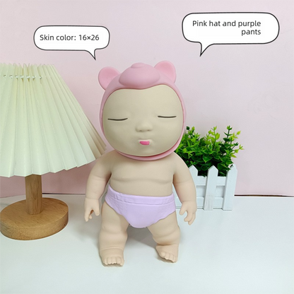 White 26CM Large Squeeze Ugly Doll Stress Relief Toy Slow Rebound TPR Sand-Filled Squishy Figure for Local Home Pretend Play and Anxiety Reduction(Pink cap and purple trousers)