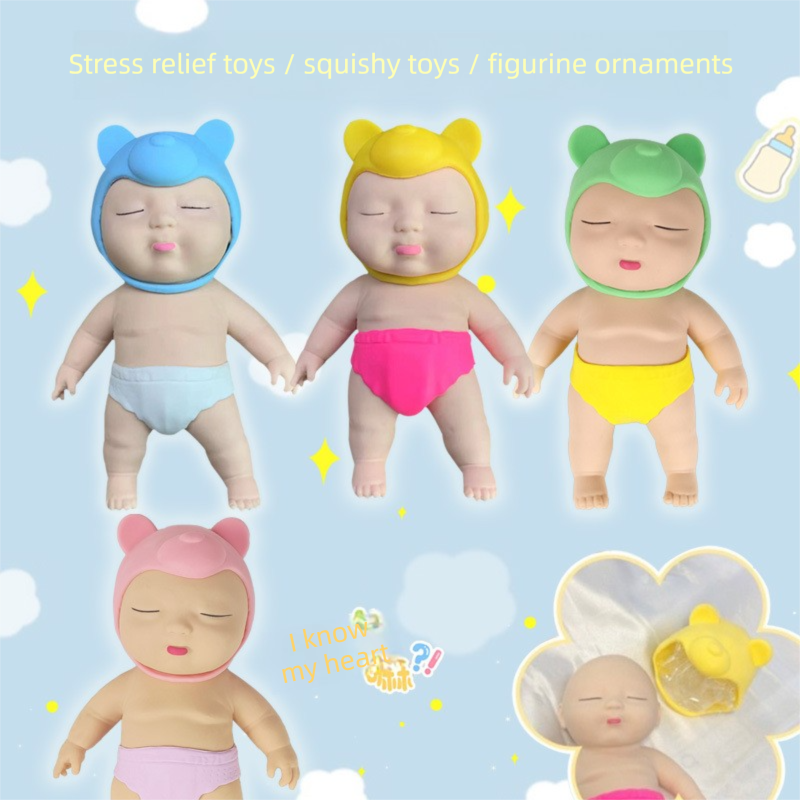 White 26CM Large Squeeze Ugly Doll Stress Relief Toy Slow Rebound TPR Sand-Filled Squishy Figure for Local Home Pretend Play and Anxiety Reduction(Pink cap and purple trousers)
