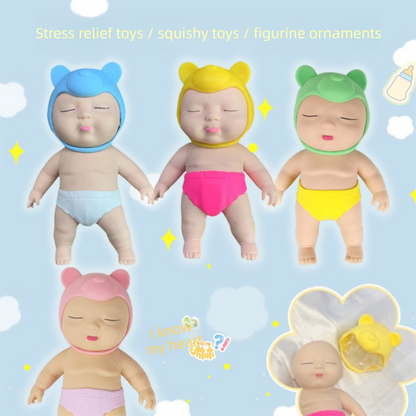 White 26CM Large Squeeze Ugly Doll Stress Relief Toy Slow Rebound TPR Sand-Filled Squishy Figure for Local Home Pretend Play and Anxiety Reduction(Pink cap and purple trousers)
